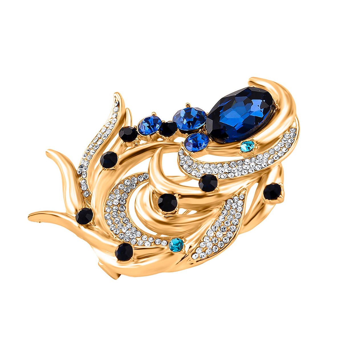 Austrian Blue &amp; White Crystal Brooch in Yellow Gold Colour Tone 8192313 3