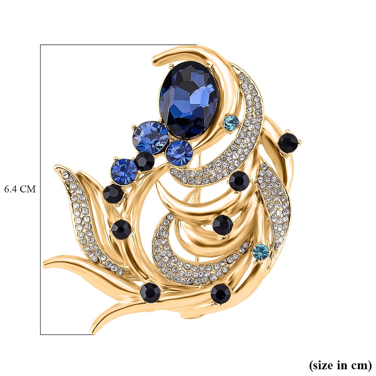 Austrian Blue &amp; White Crystal Brooch in Yellow Gold Colour Tone 8192313 5