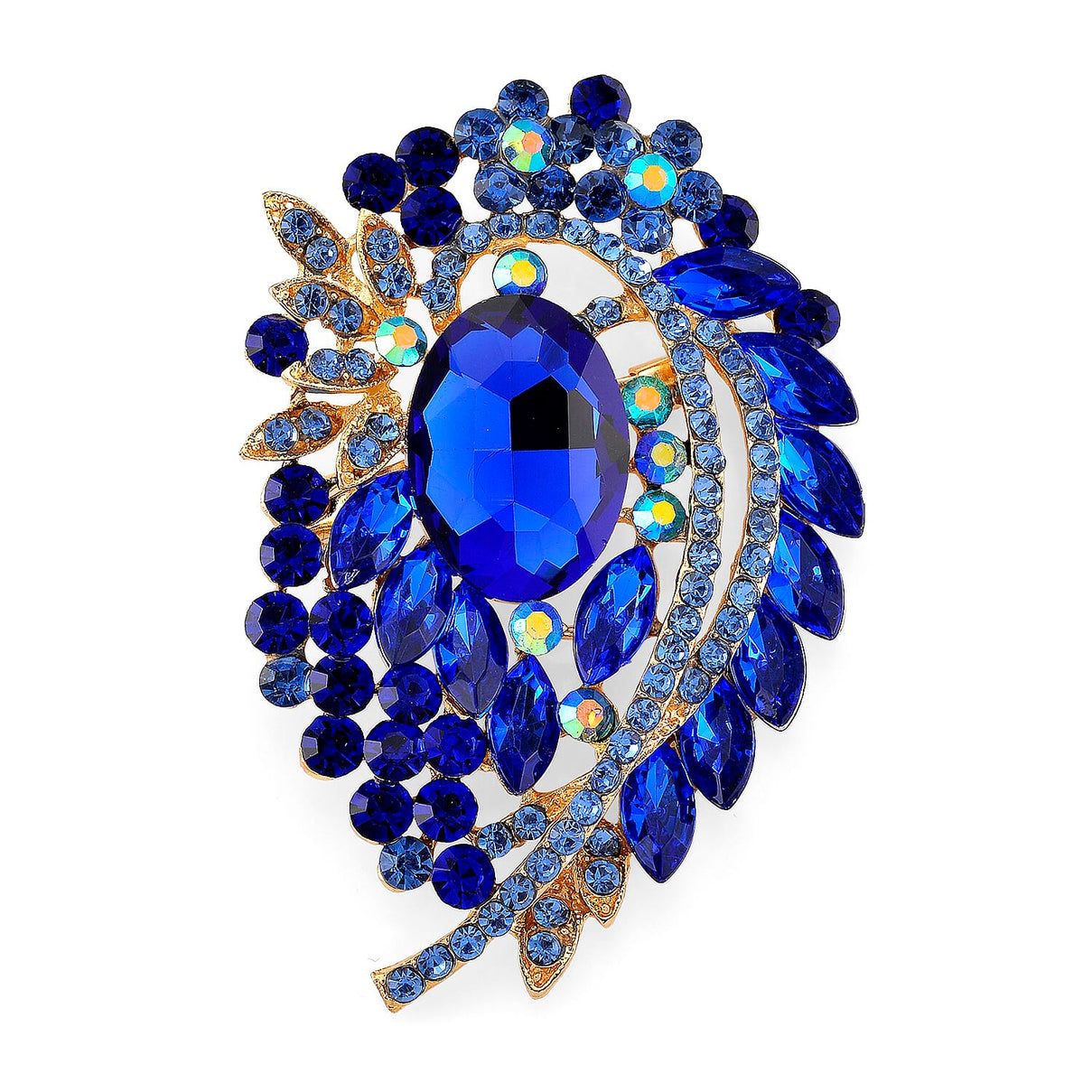 Austrian Blue Crystal &amp; Blue Magic Colour Crystal Brooch Cum Pendant in Gold Tone 8256739 0