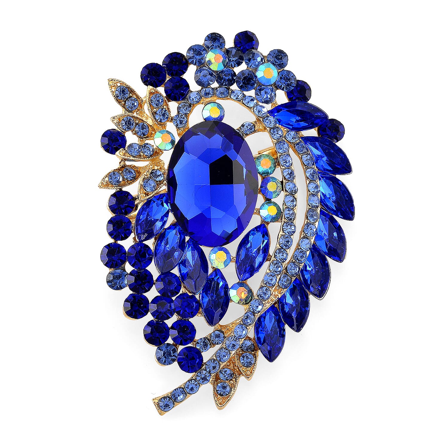 Austrian Blue Crystal &amp; Blue Magic Colour Crystal Brooch Cum Pendant in Gold Tone 8256739 0