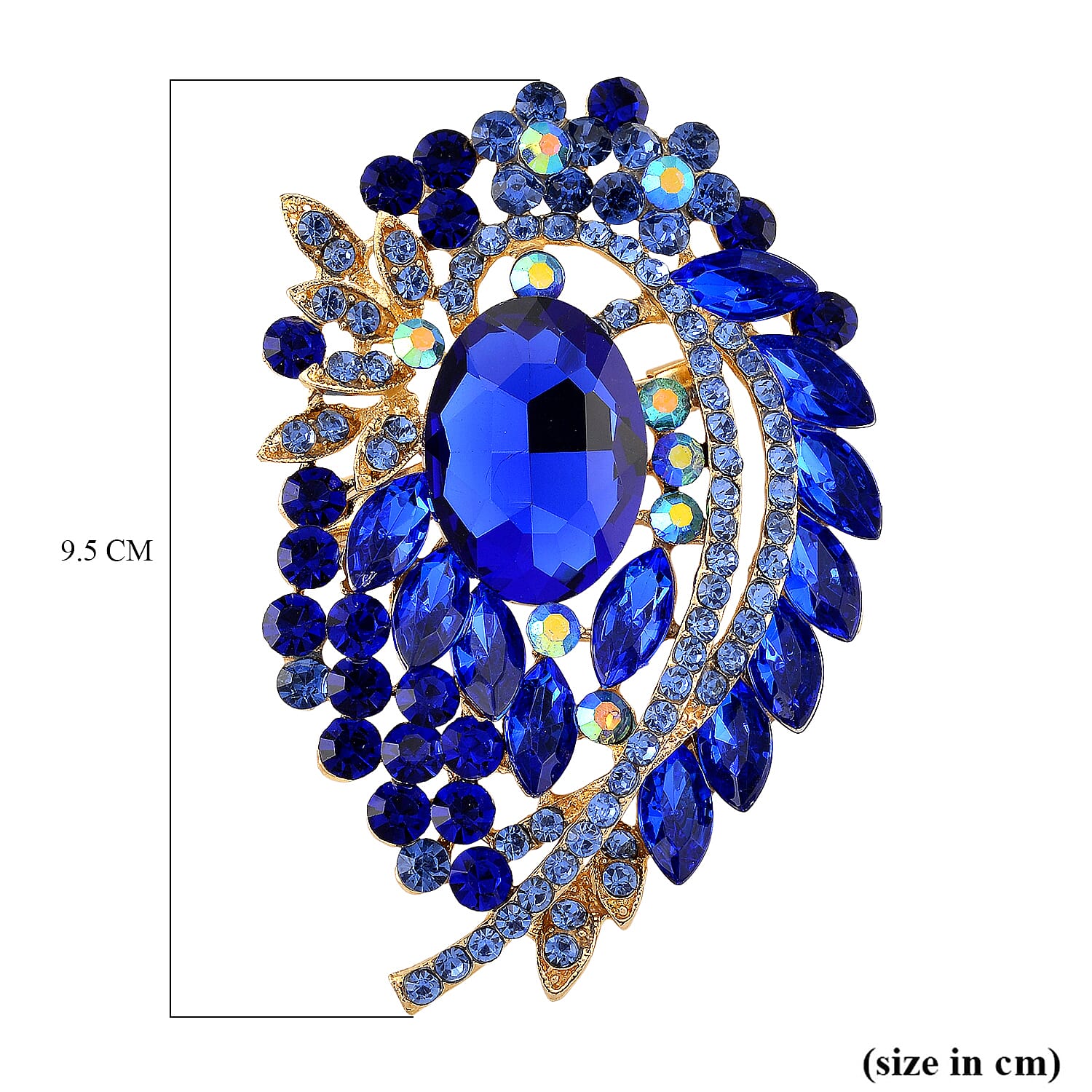 Austrian Blue Crystal &amp; Blue Magic Colour Crystal Brooch Cum Pendant in Gold Tone 8256739 5