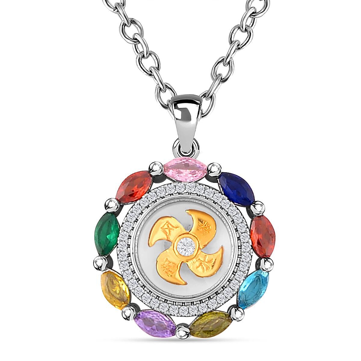 Simulated Multi Sapphire Pendant with Chain (Size 20 with 2 Inch ) 4127611 0