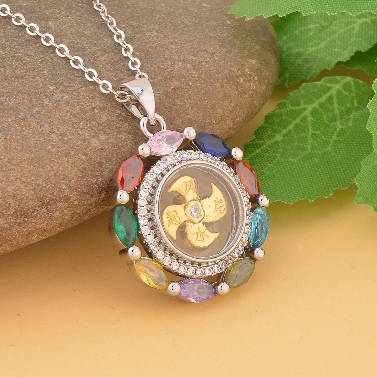 Simulated Multi Sapphire Pendant with Chain (Size 20 with 2 Inch ) 4127611 2
