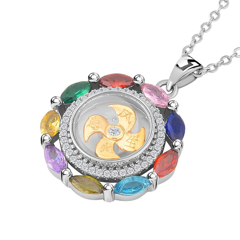 Simulated Multi Sapphire Pendant with Chain (Size 20 with 2 Inch )