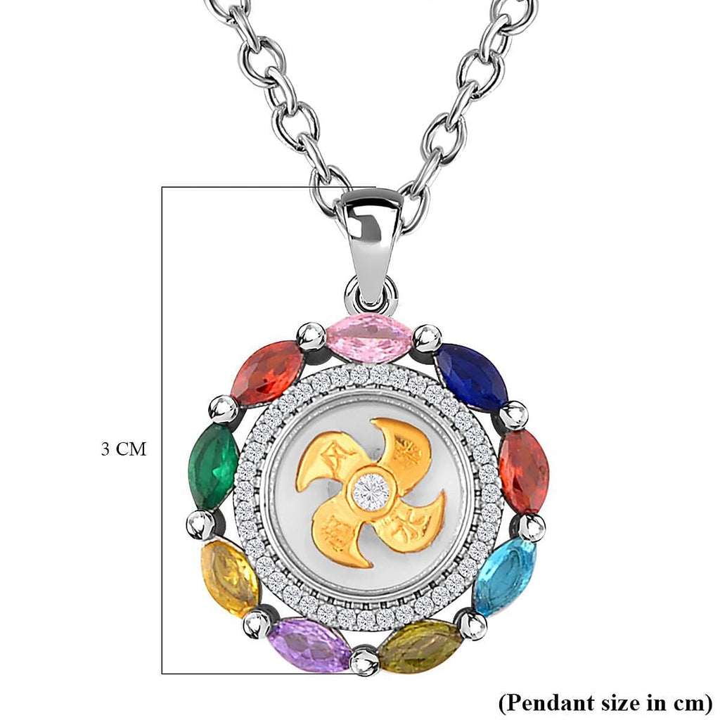 Simulated Multi Sapphire Pendant with Chain (Size 20 with 2 Inch )
