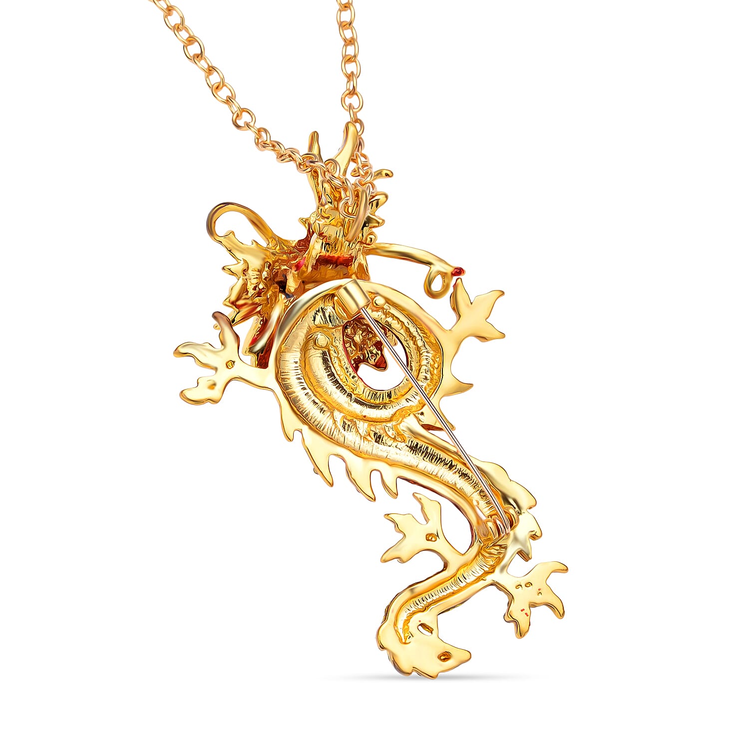 Austrian Green Crystal &amp; Austrian White Crystal Dragon Pendant Brooch with Chain (Size 24) 4418156 5