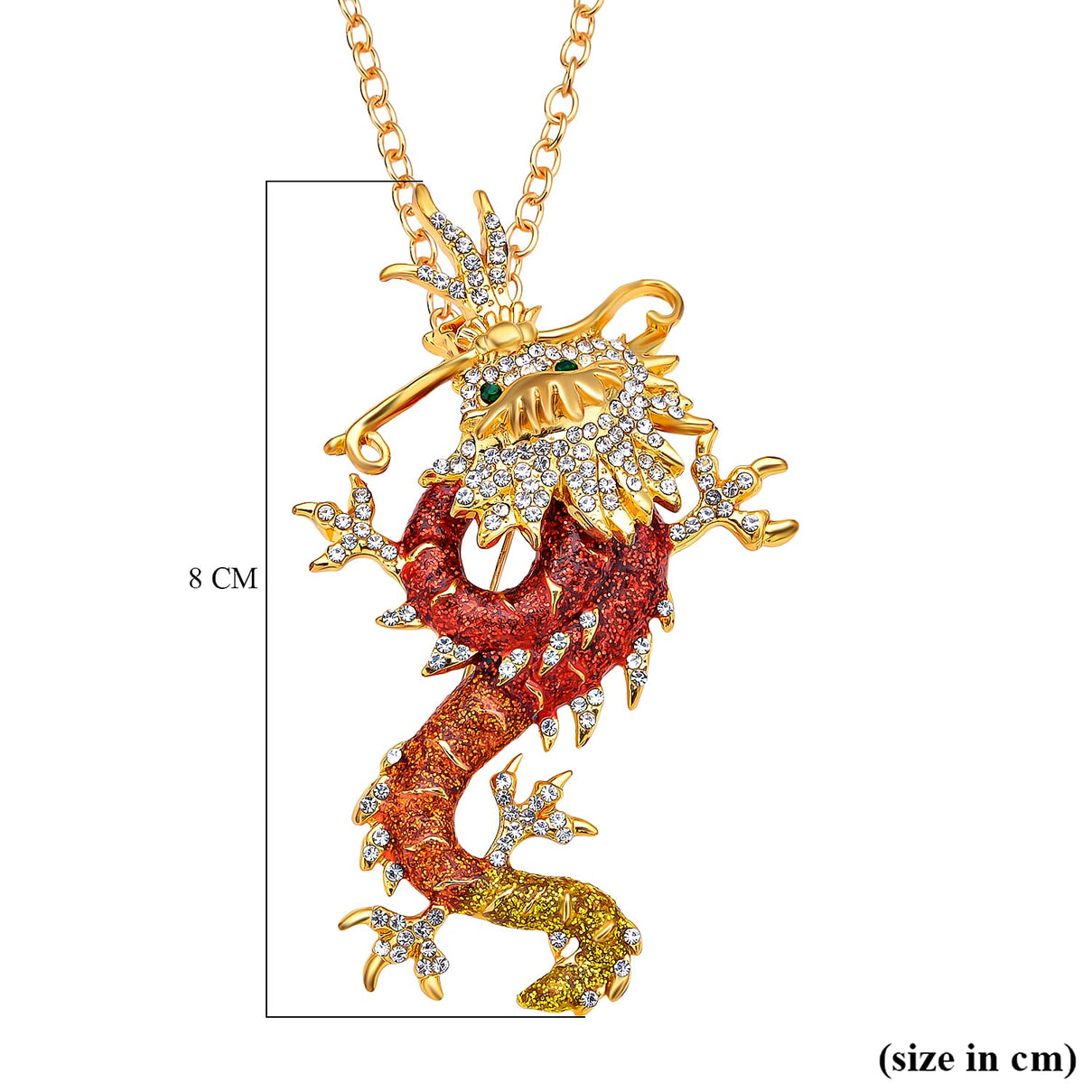 Austrian Green Crystal &amp; Austrian White Crystal Dragon Pendant Brooch with Chain (Size 24) 4418156 6