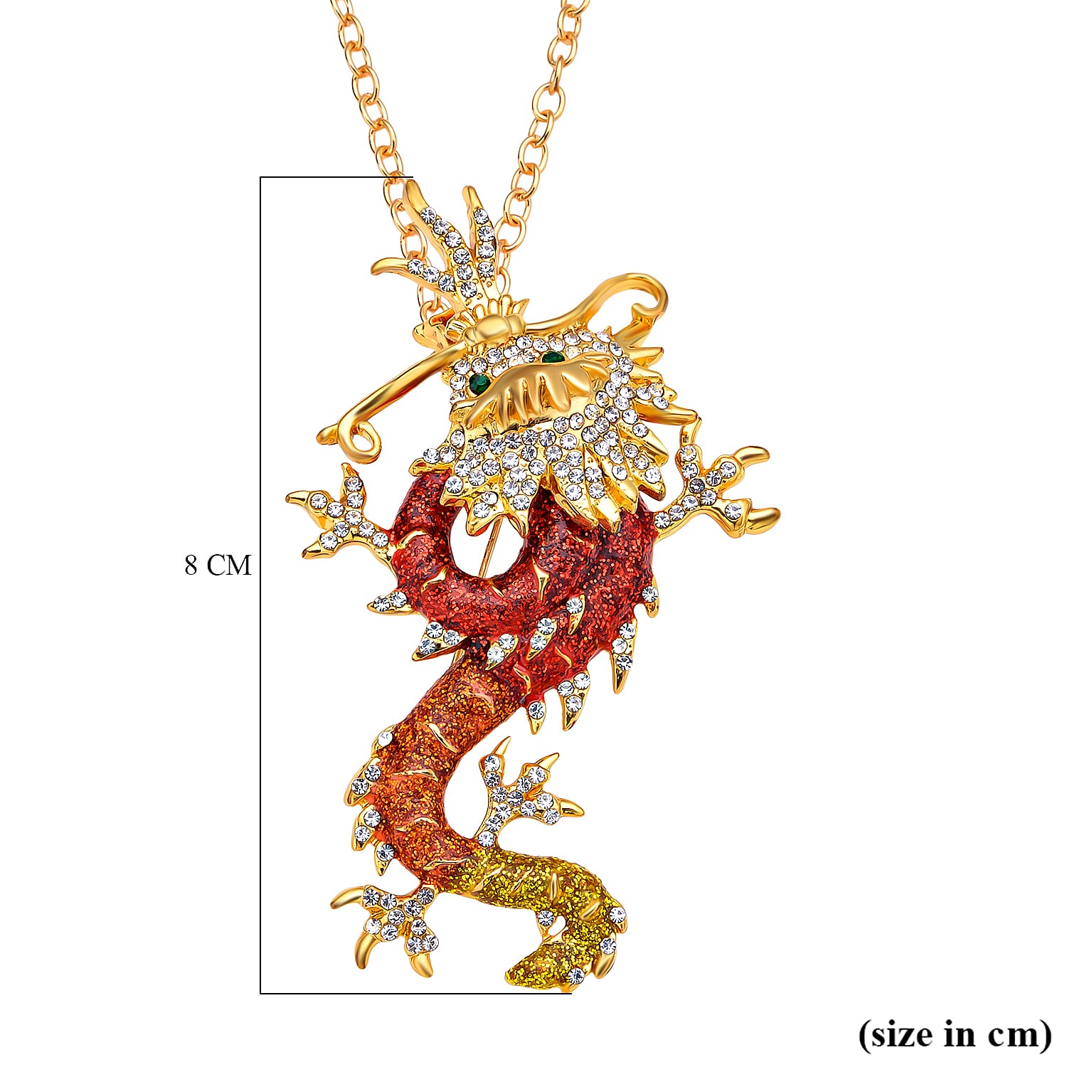 Austrian Green Crystal &amp; Austrian White Crystal Dragon Pendant Brooch with Chain (Size 24) 4418156 6