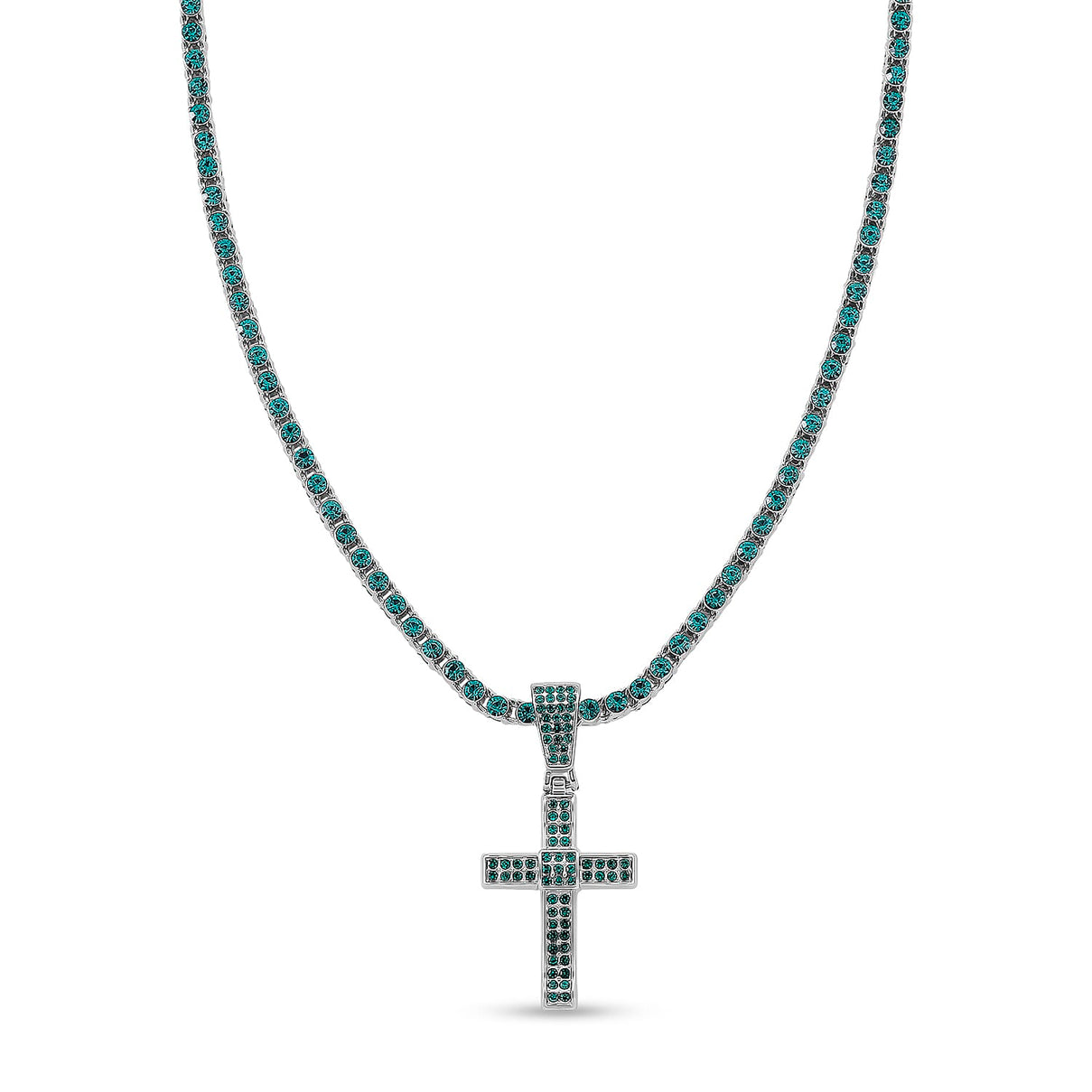Austrian Green Crystal Cross Pendant with Chain (Size - 20) V32489075 0