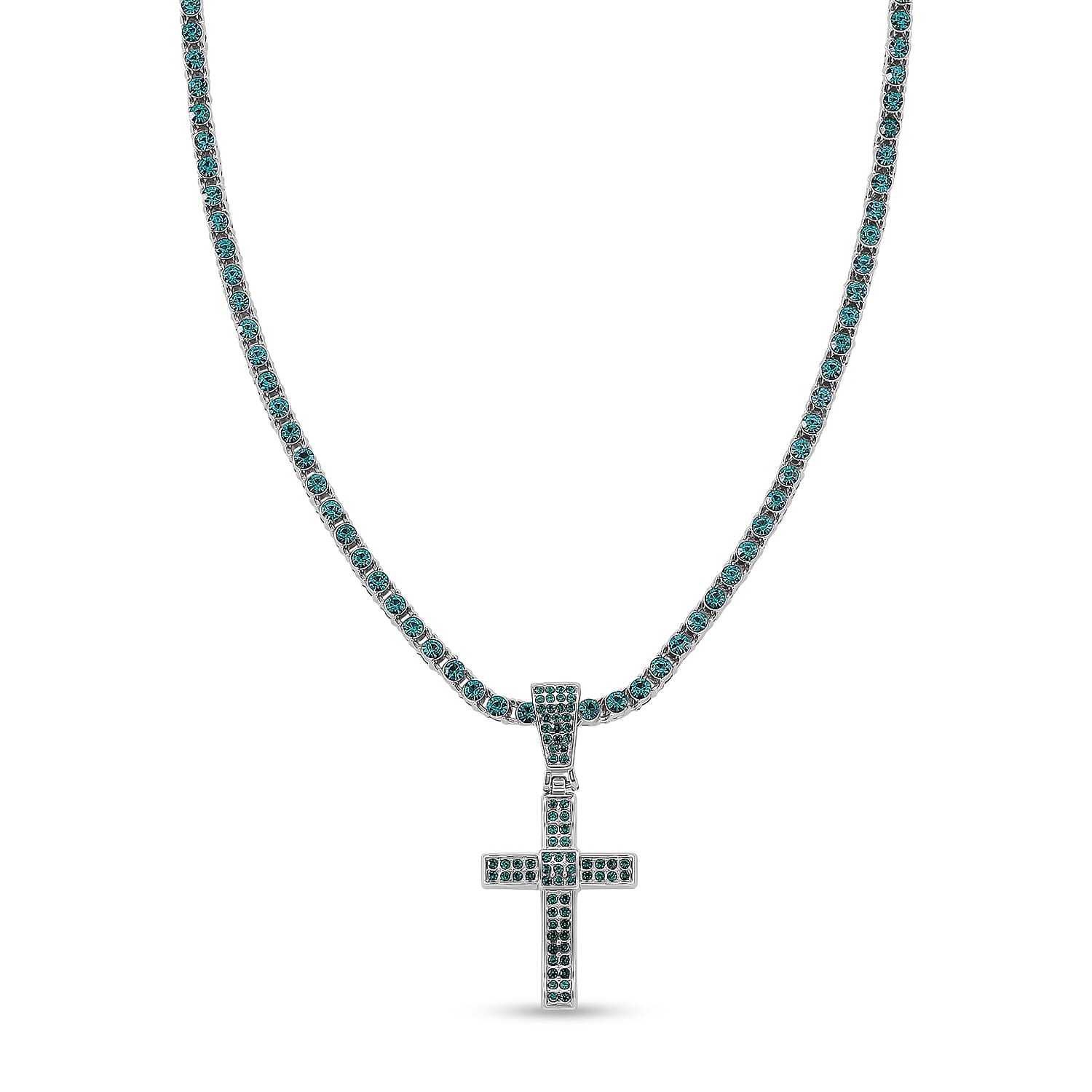 Austrian Green Crystal Cross Pendant with Chain (Size - 20) V32489075 0