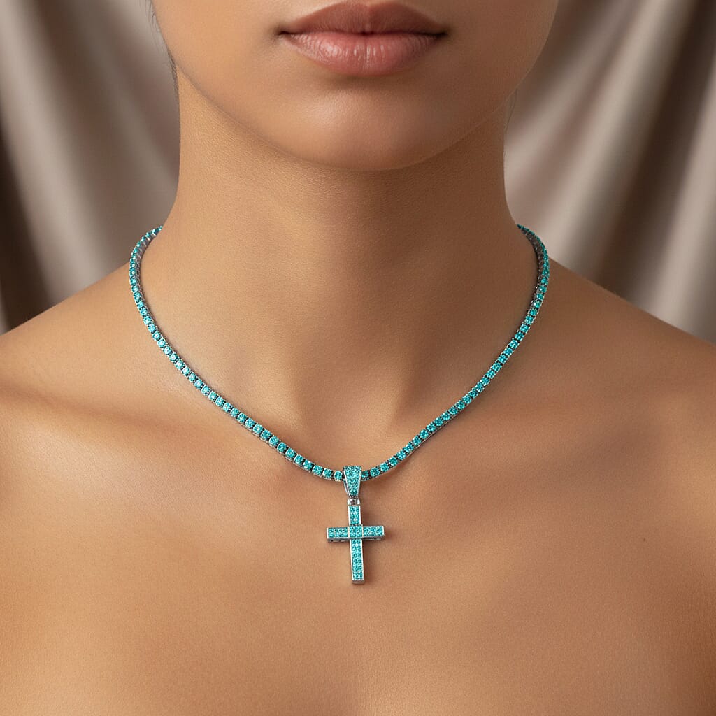 Austrian Green Crystal Cross Pendant with Chain (Size - 20) V32489075 3