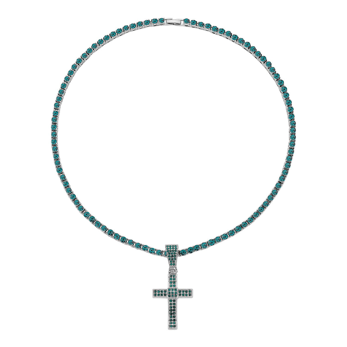 Austrian Green Crystal Cross Pendant with Chain (Size - 20) V32489075 4