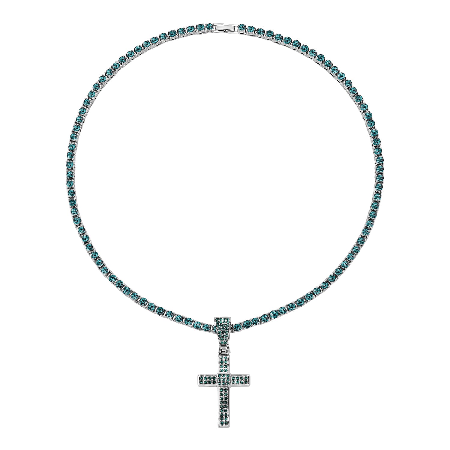 Austrian Green Crystal Cross Pendant with Chain (Size - 20) V32489075 4