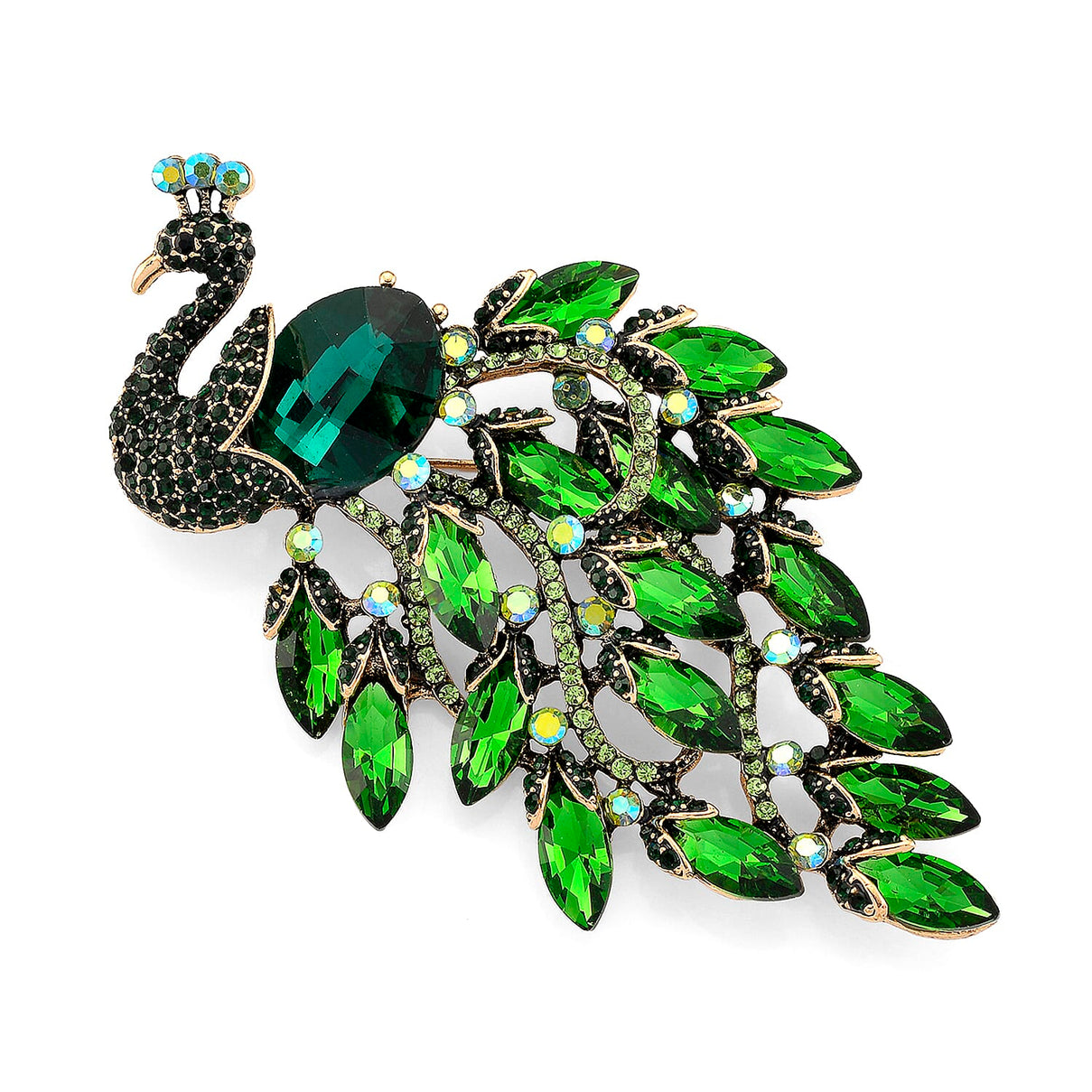 Austrian Green Crystal &amp; Green Magic Color Crystal Peacock Brooch 8256743 0