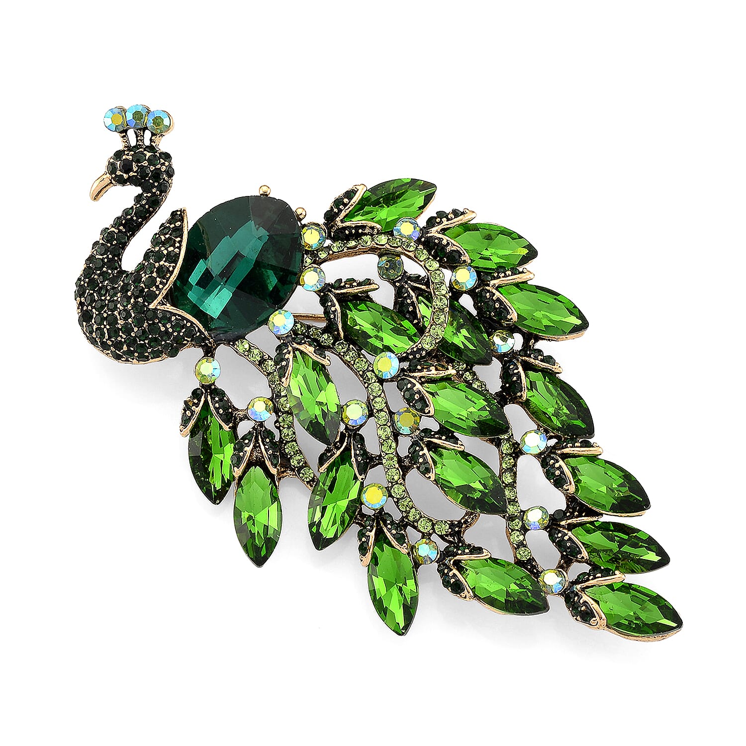 Austrian Green Crystal &amp; Green Magic Color Crystal Peacock Brooch 8256743 0