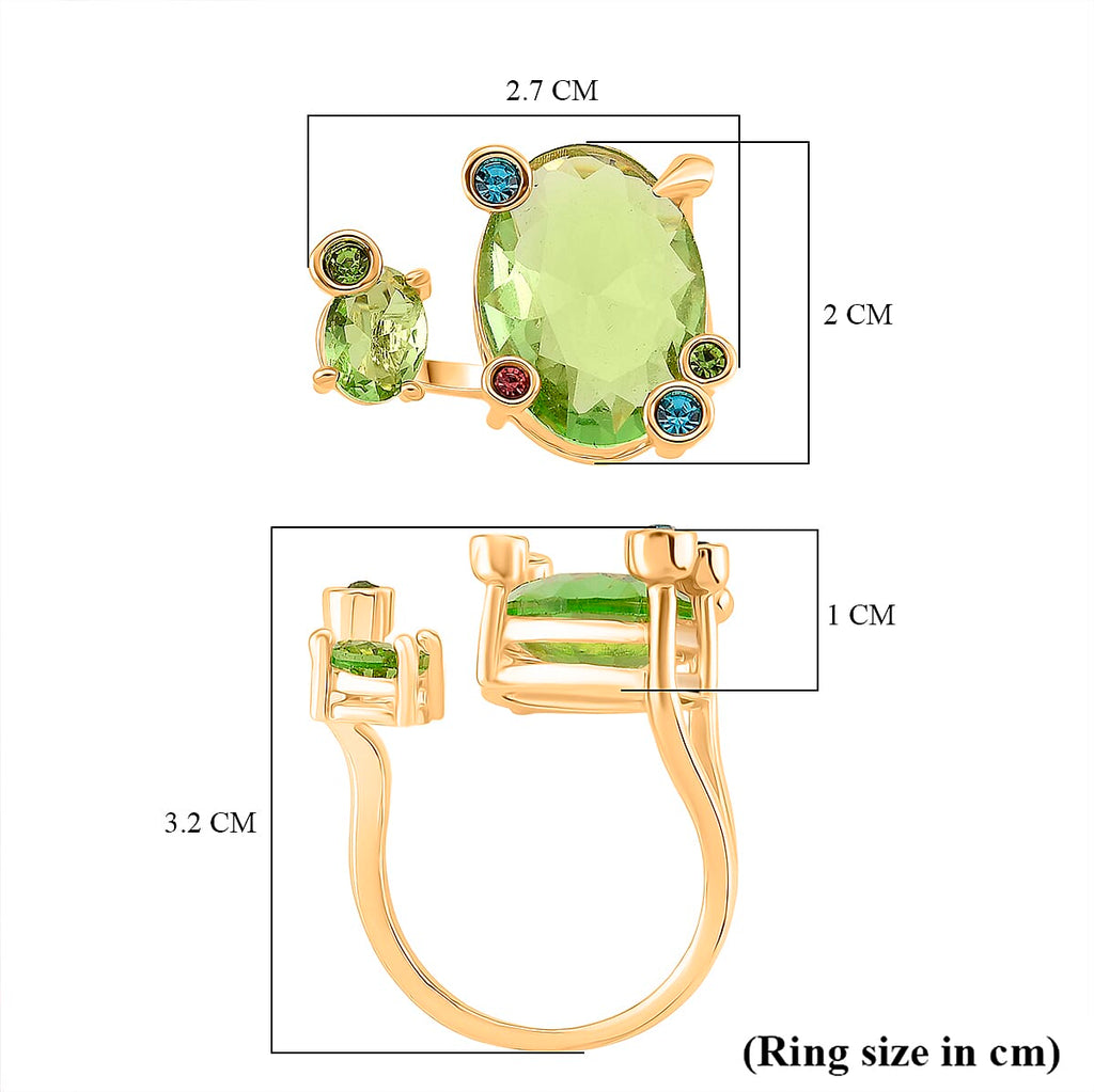 Austrian Multi Color Crystal Adjsutable Ring in Yellow Gold Tone