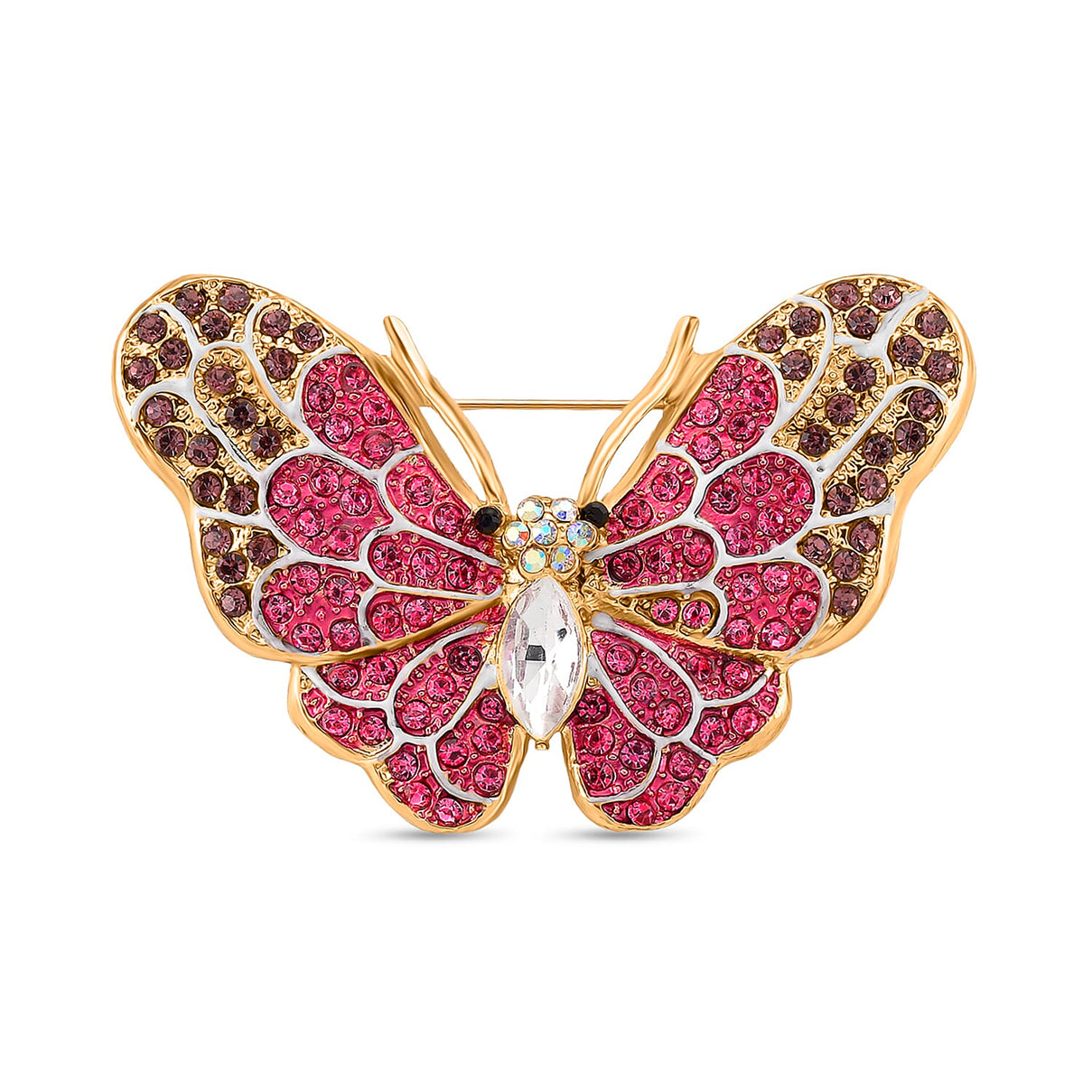 Austrian Multi Colour Crystal Butterfly Brooch in Yellow Gold Colour Tone 8192310 0