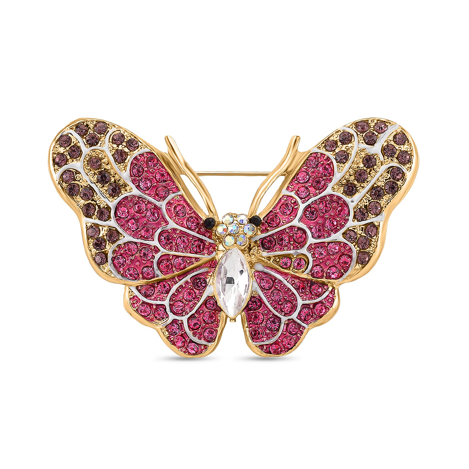 Austrian Multi Colour Crystal Butterfly Brooch in Yellow Gold Colour Tone 8192310 0