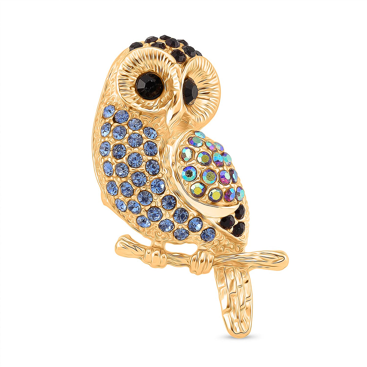 Austrian Multi Color Crystal Owl Brooch in Yellow Gold Colour Tone 8192315 0