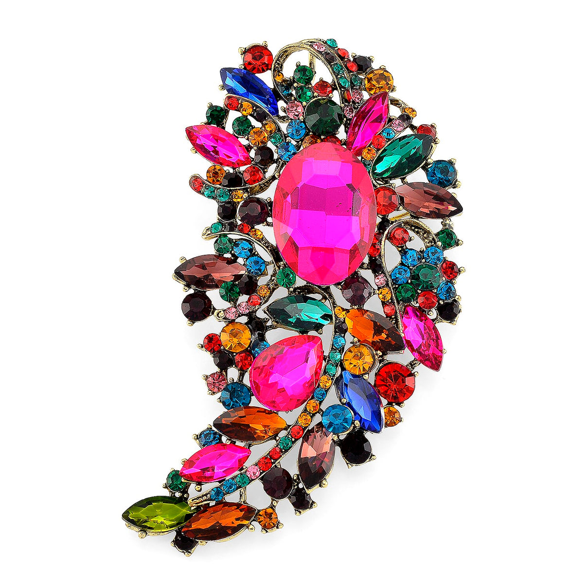 Austrian Multi Colour Crystal Brooch Cum Pendant in Gold Tone 8256716 0