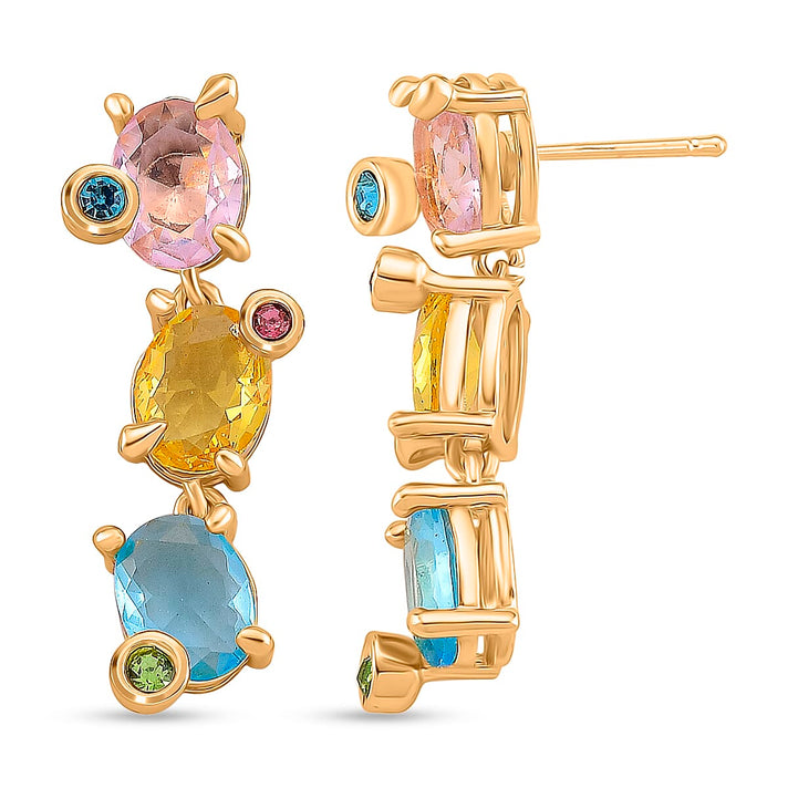 Austrian Multi Color Crystal Dangling Earring with Push Back in Yellow Gold Tone 8271472 1