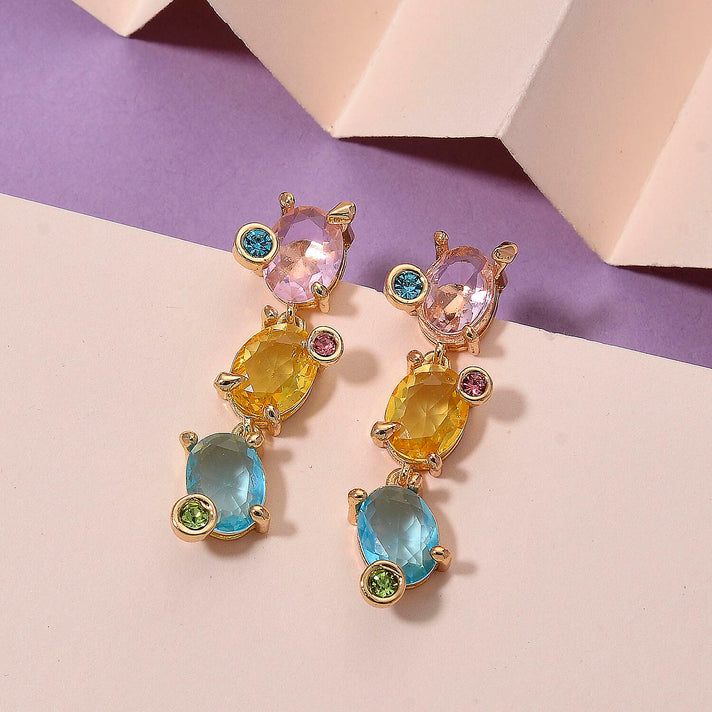 Austrian Multi Color Crystal Dangling Earring with Push Back in Yellow Gold Tone 8271472 2