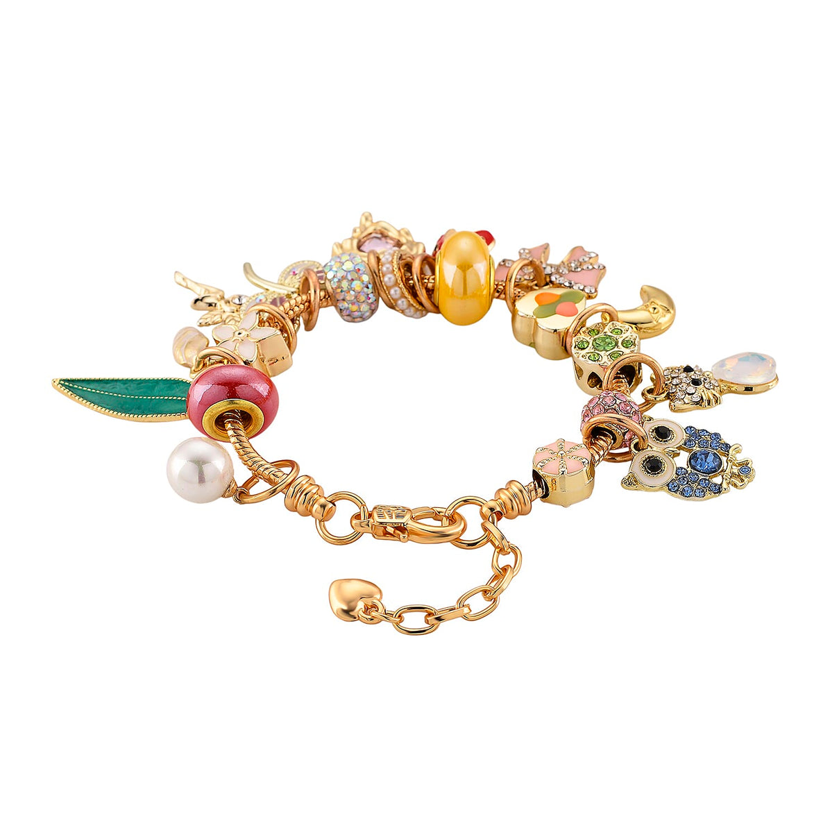 Austrian Multi Colour Crystal &amp; Pearl Dangle Charm Bracelet (Size - 7+1 EXT) in Yellow Gold Tone 8278838 4