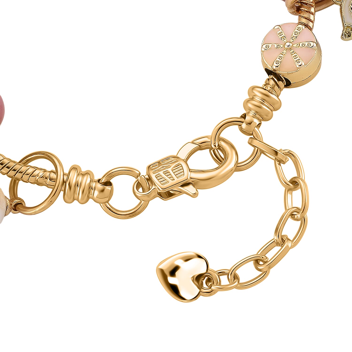Austrian Multi Colour Crystal &amp; Pearl Dangle Charm Bracelet (Size - 7+1 EXT) in Yellow Gold Tone 8278838 5
