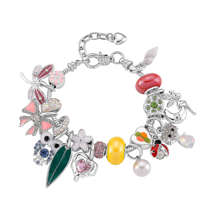 Austrian Multi Colour Crystal &amp; Pearl Enamel Chain Bracelet (Size - 7+1 EXT) 8278828 1