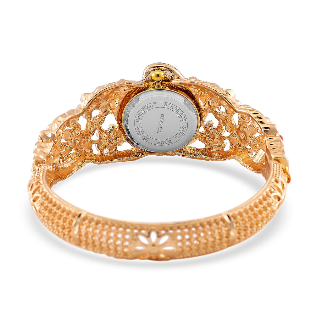 STRADA Japanese Movt. Water-Resistant Floral Bangle Watch with Multi Colour Enamel & Crystal Strap