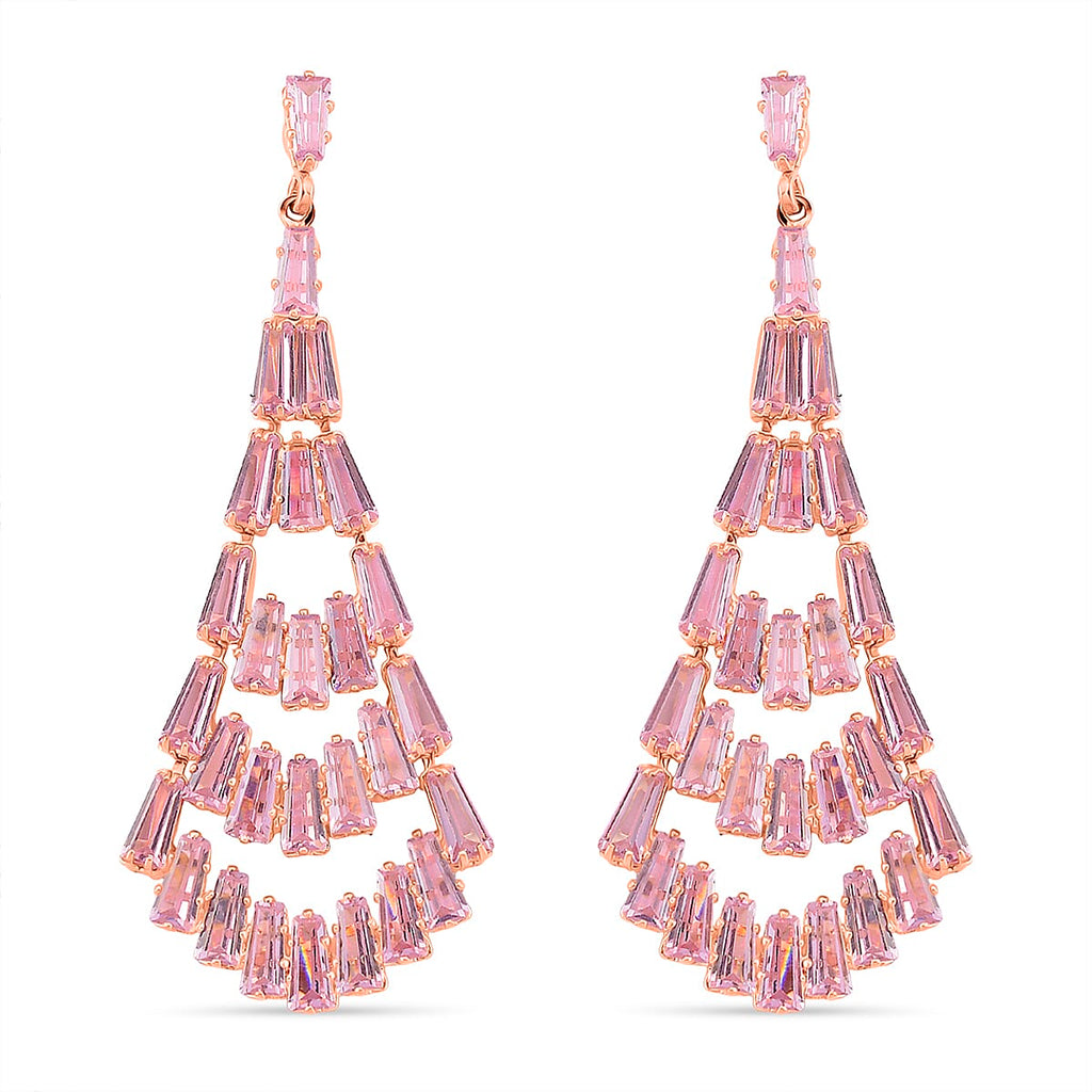 Boutique Collection - Austrian Pink Crystal Dangling Earrings in Rose Gold Plated