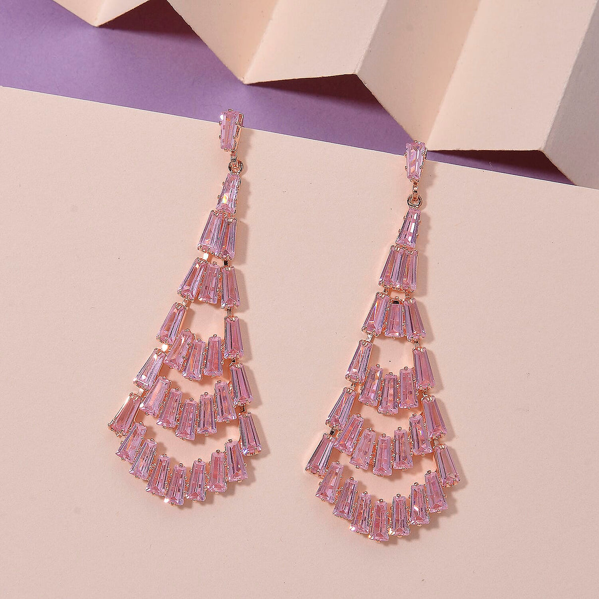 Boutique Collection - Austrian Pink Crystal Dangling Earrings in Rose Gold Plated 8254423 1