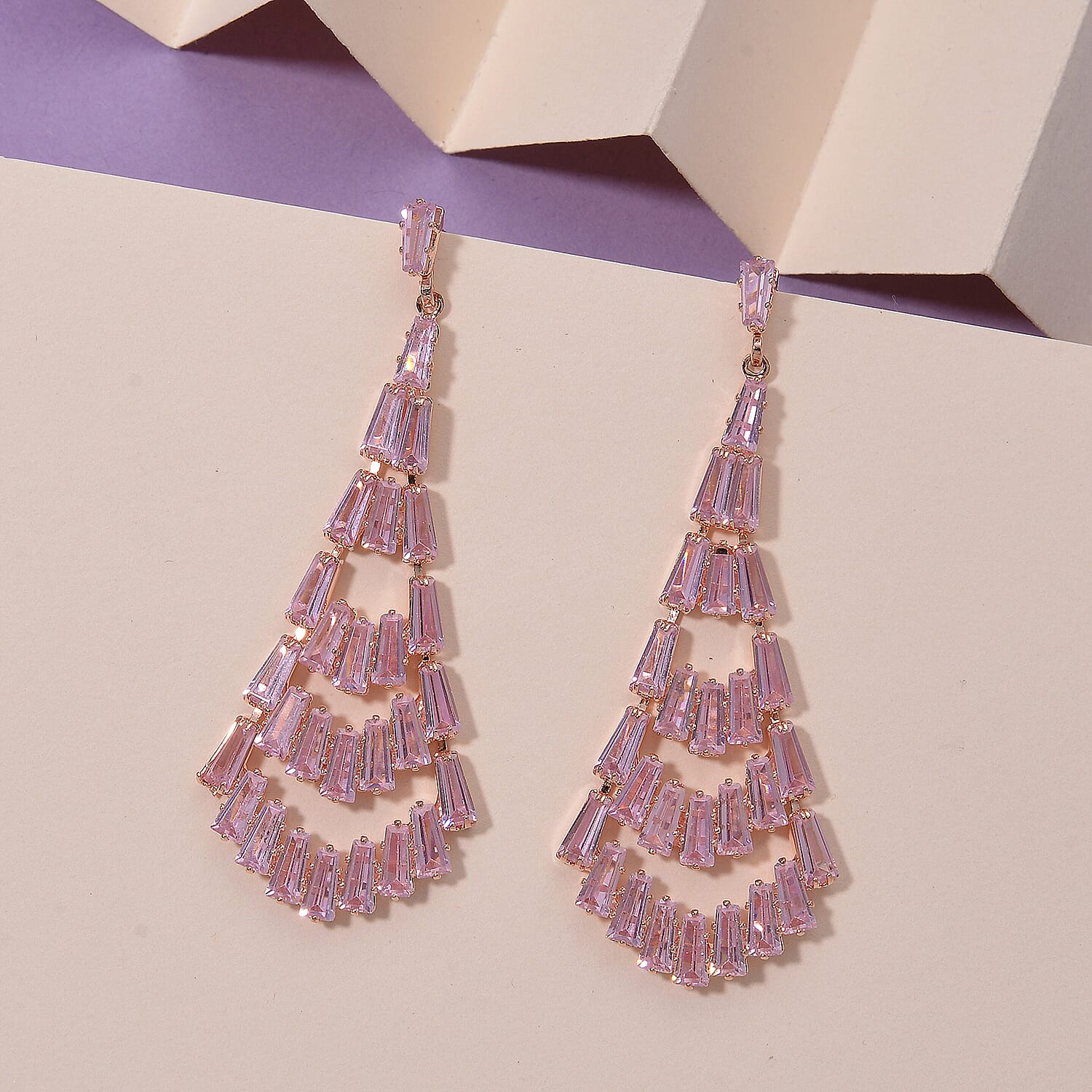 Boutique Collection - Austrian Pink Crystal Dangling Earrings in Rose Gold Plated 8254423 1