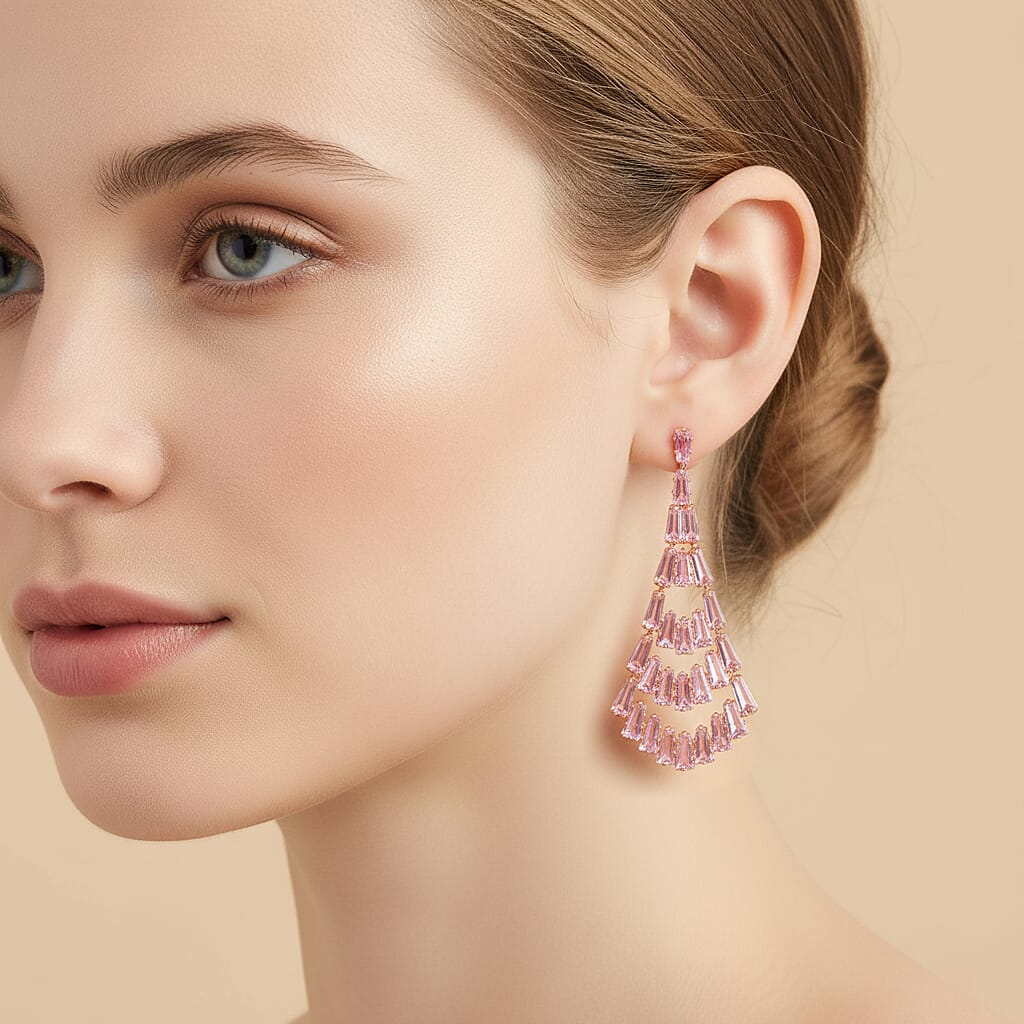 Boutique Collection - Austrian Pink Crystal Dangling Earrings in Rose Gold Plated 8254423 2