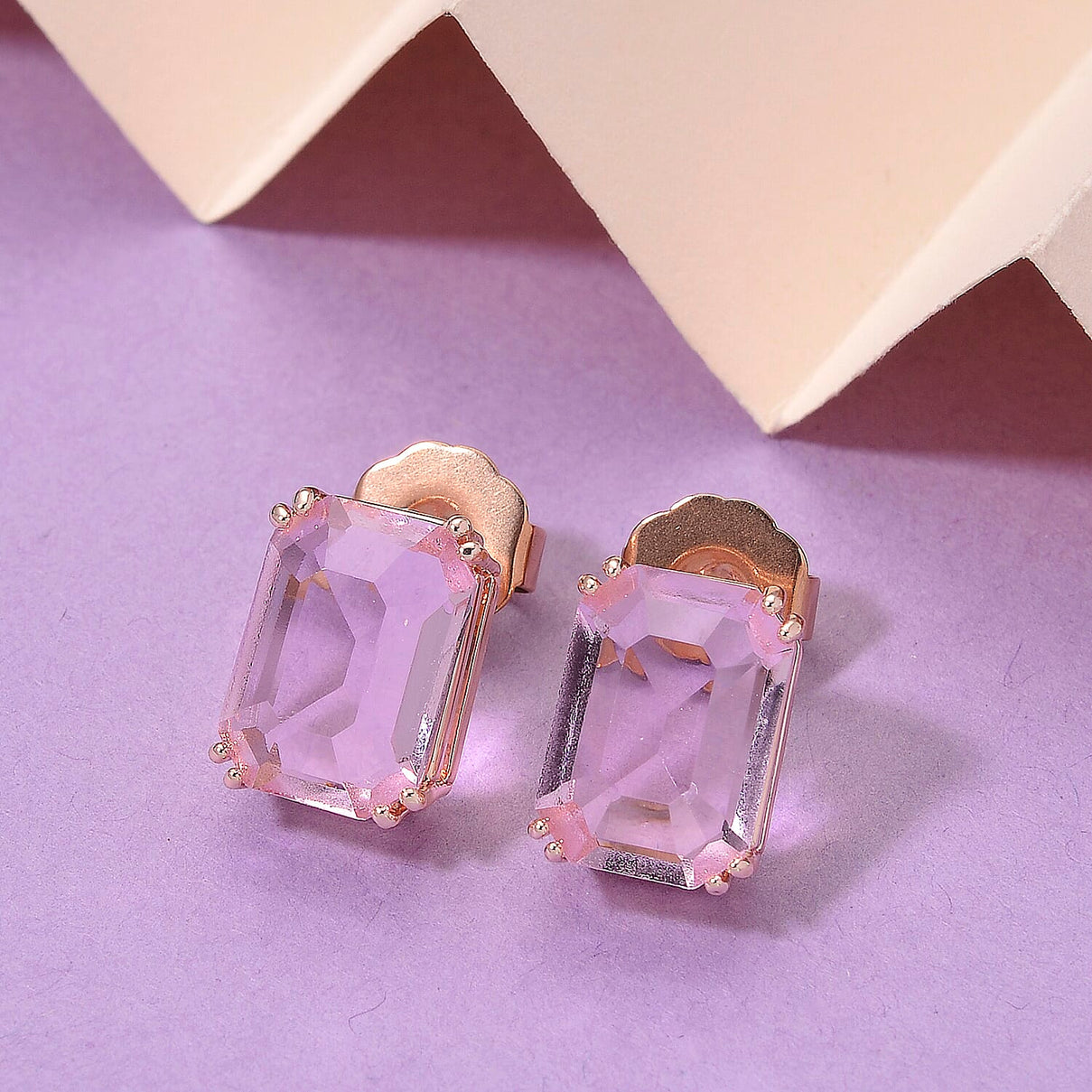 Austrian Pink Crystal Solitaire Stud Earring with Push Back in Rose Gold Tone 8162374 2