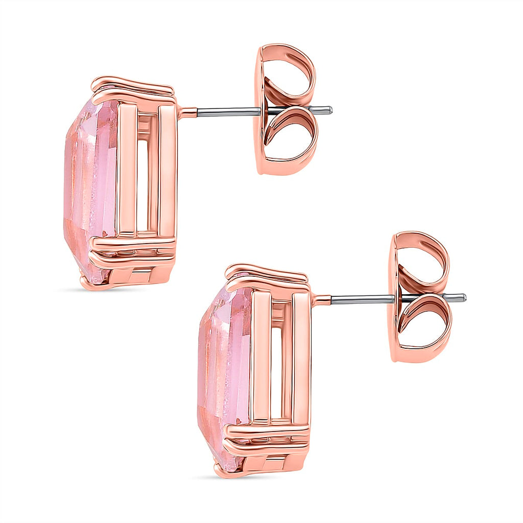 Austrian Pink Crystal Earring with Push Back in Rose Gold Tone