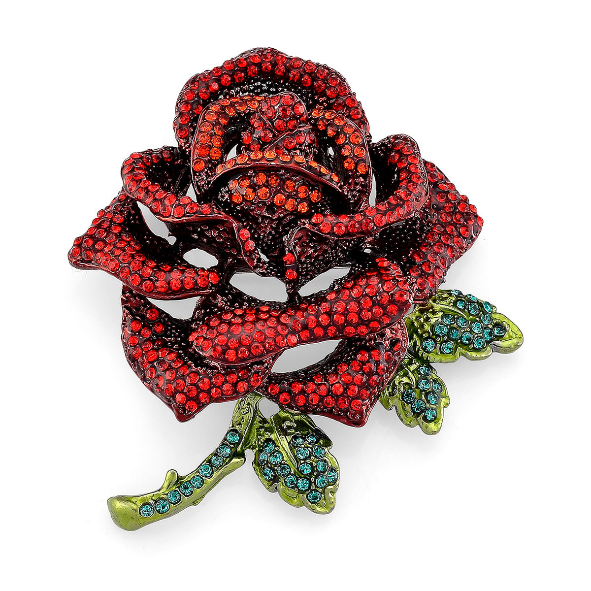 Austrian Red Crystal &amp; Austrian Green Crystal Rose Brooch 8256698 0