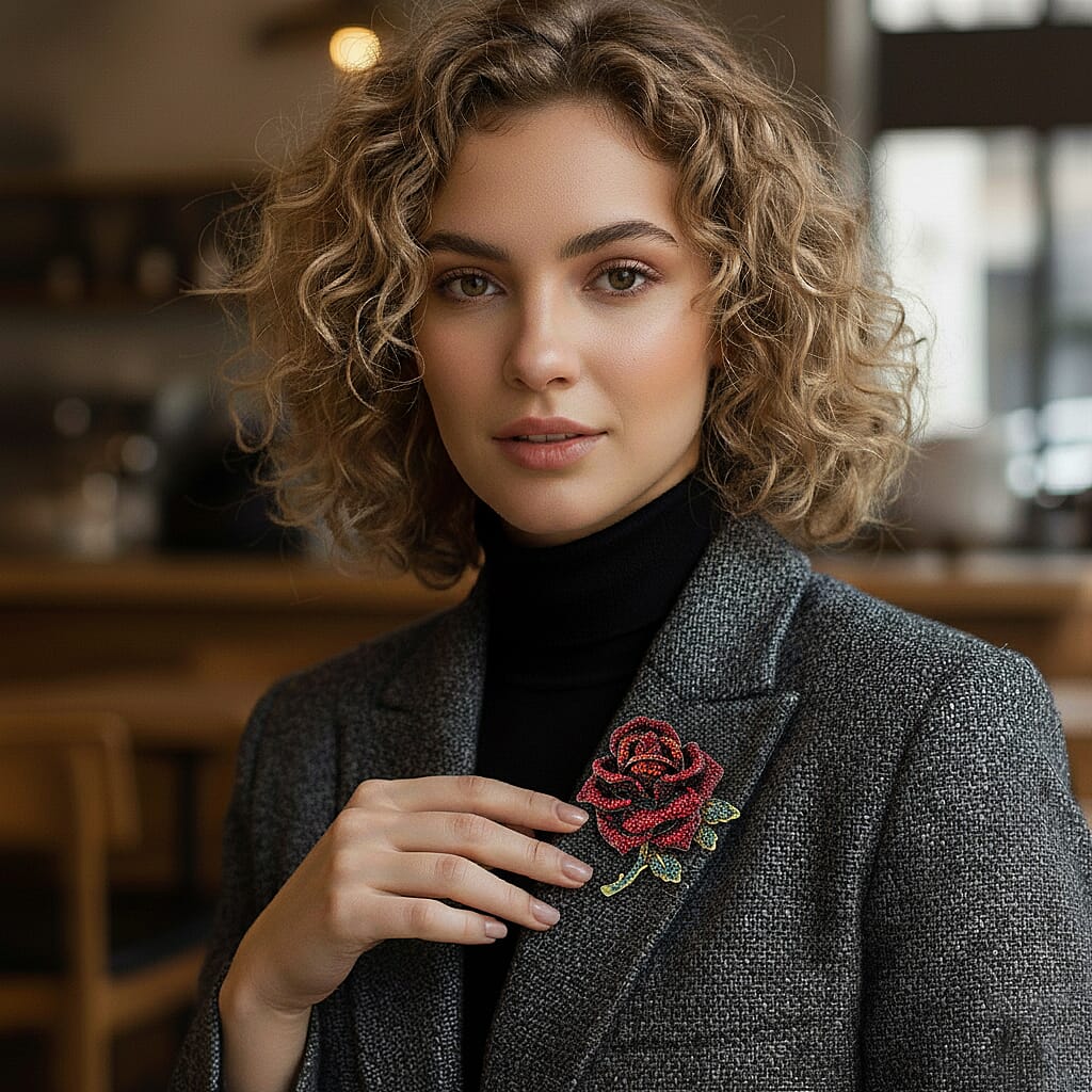 Austrian Red Crystal &amp; Austrian Green Crystal Rose Brooch 8256698 2
