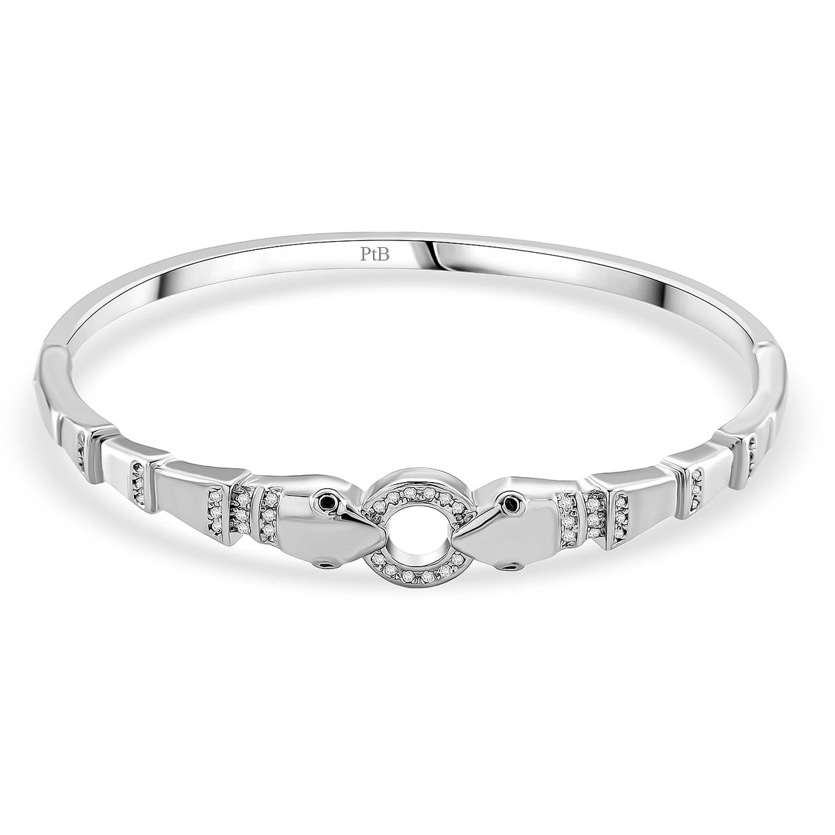 Biacco Collection - Austrian White Crystal &amp; Austrian Black Crystal Bangle (Size 7.5) in White Gold Plated 8244402 0