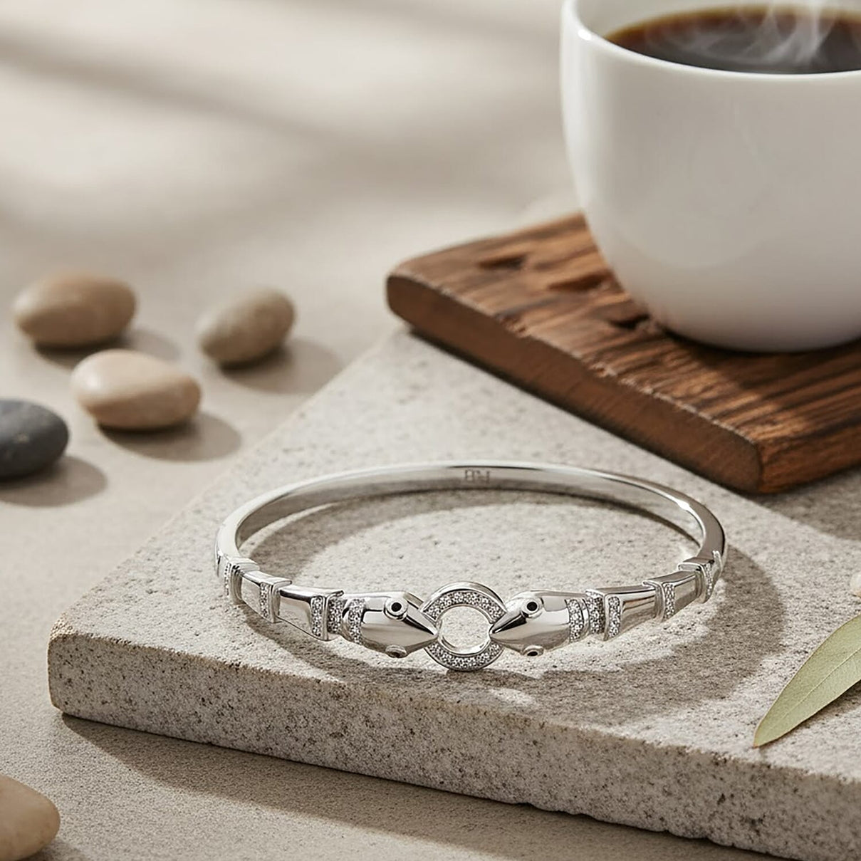 Biacco Collection - Austrian White Crystal &amp; Austrian Black Crystal Bangle (Size 7.5) in White Gold Plated 8244402 2