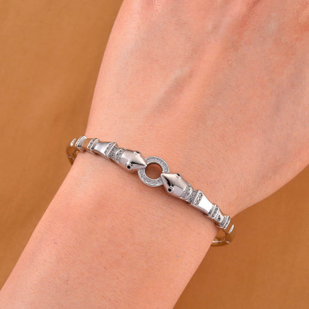 Biacco Collection - Austrian White Crystal &amp; Austrian Black Crystal Bangle (Size 7.5) in White Gold Plated 8244402 3