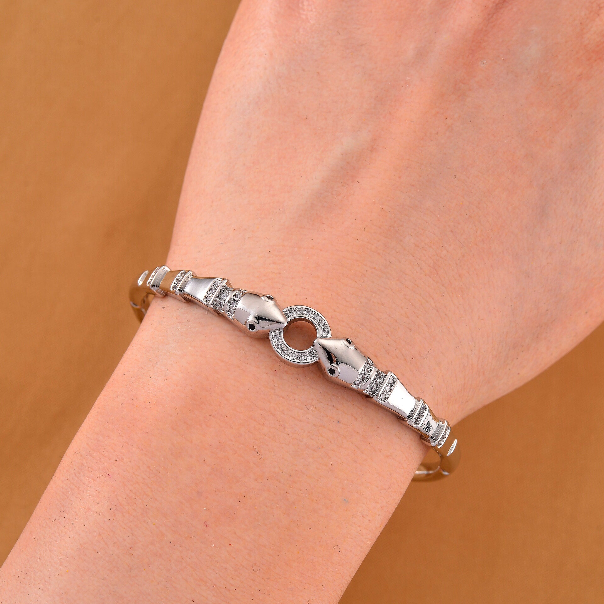 Biacco Collection - Austrian White Crystal &amp; Austrian Black Crystal Bangle (Size 7.5) in White Gold Plated 8244402 3