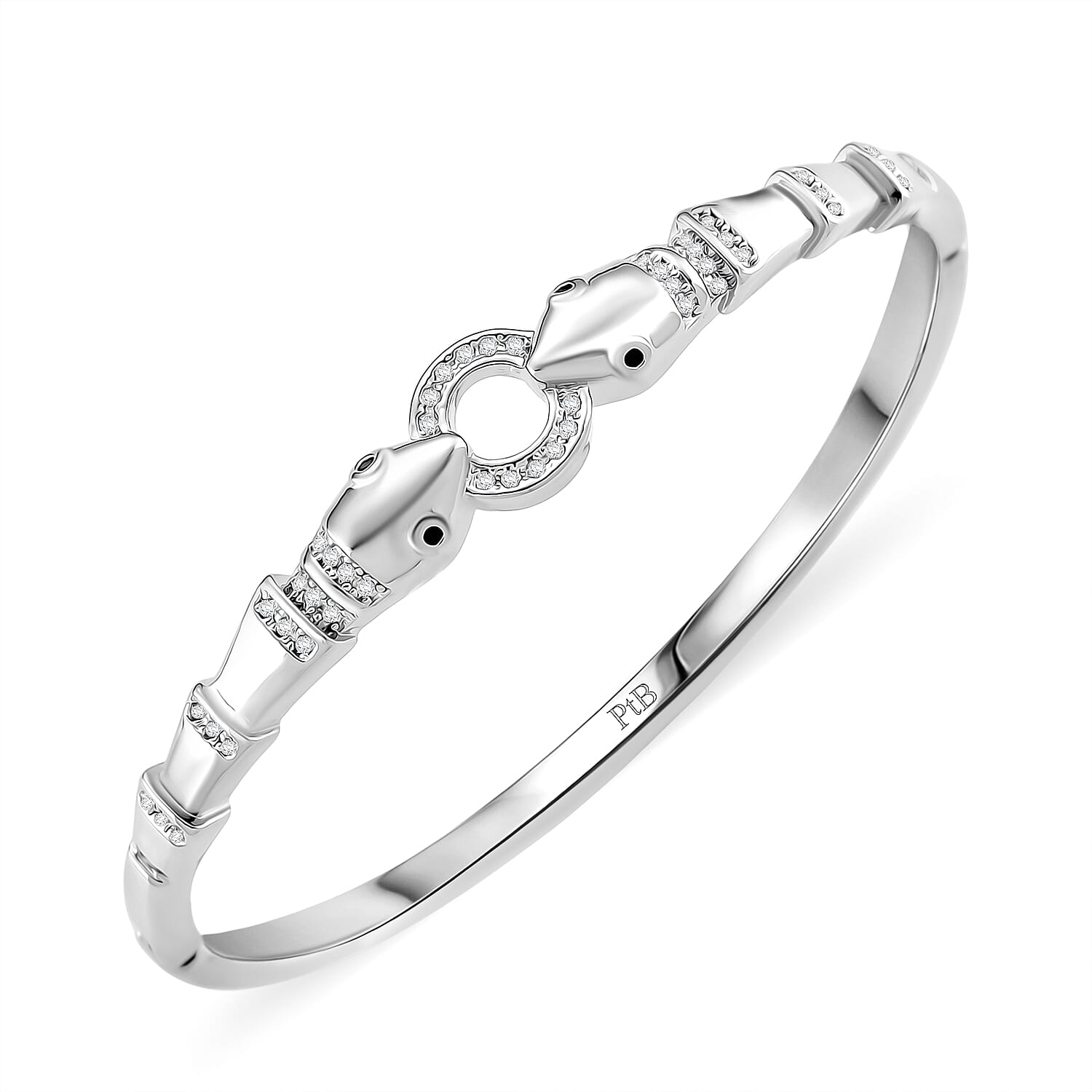 Biacco Collection - Austrian White Crystal &amp; Austrian Black Crystal Bangle (Size 7.5) in White Gold Plated 8244402 4