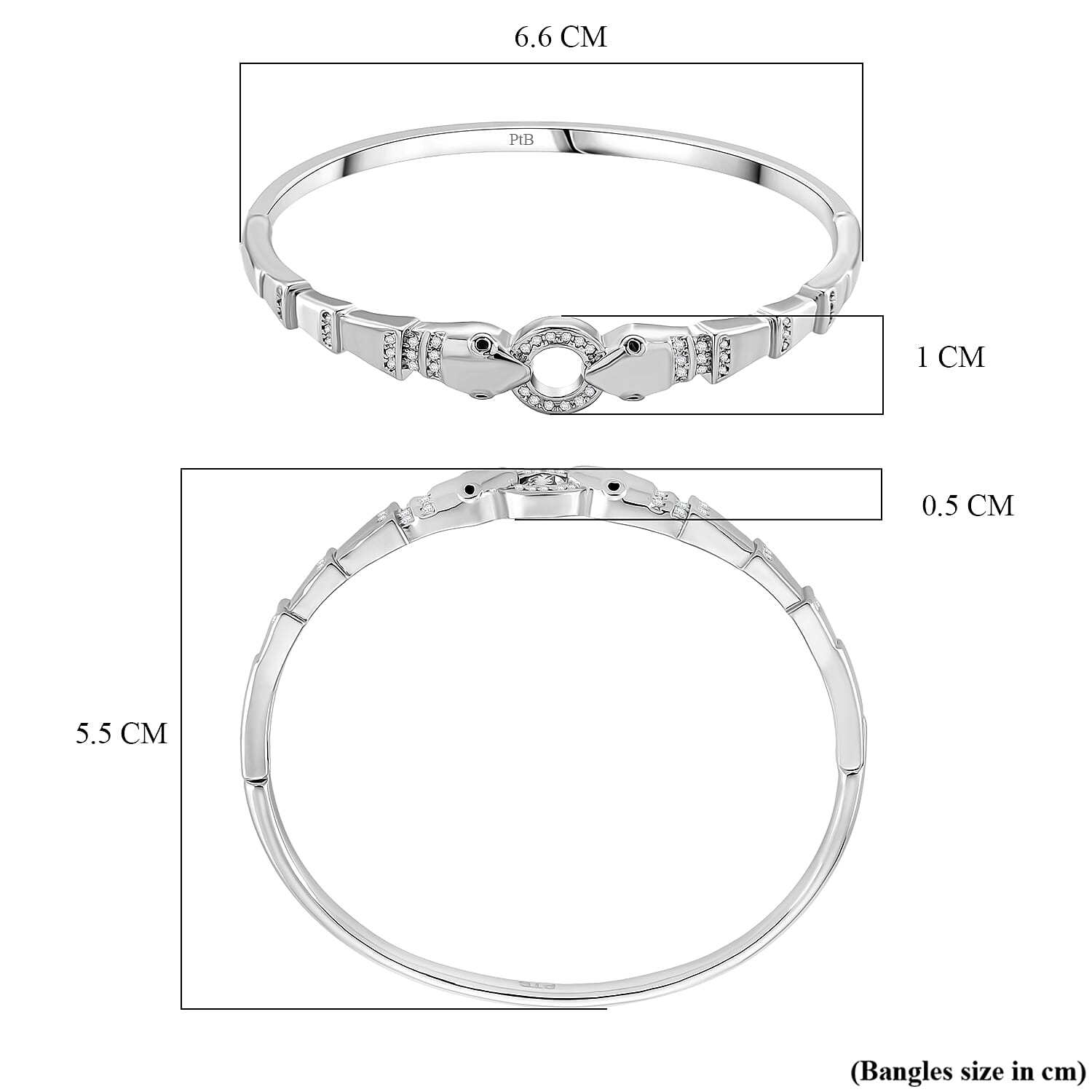 Biacco Collection - Austrian White Crystal &amp; Austrian Black Crystal Bangle (Size 7.5) in White Gold Plated 8244402 6