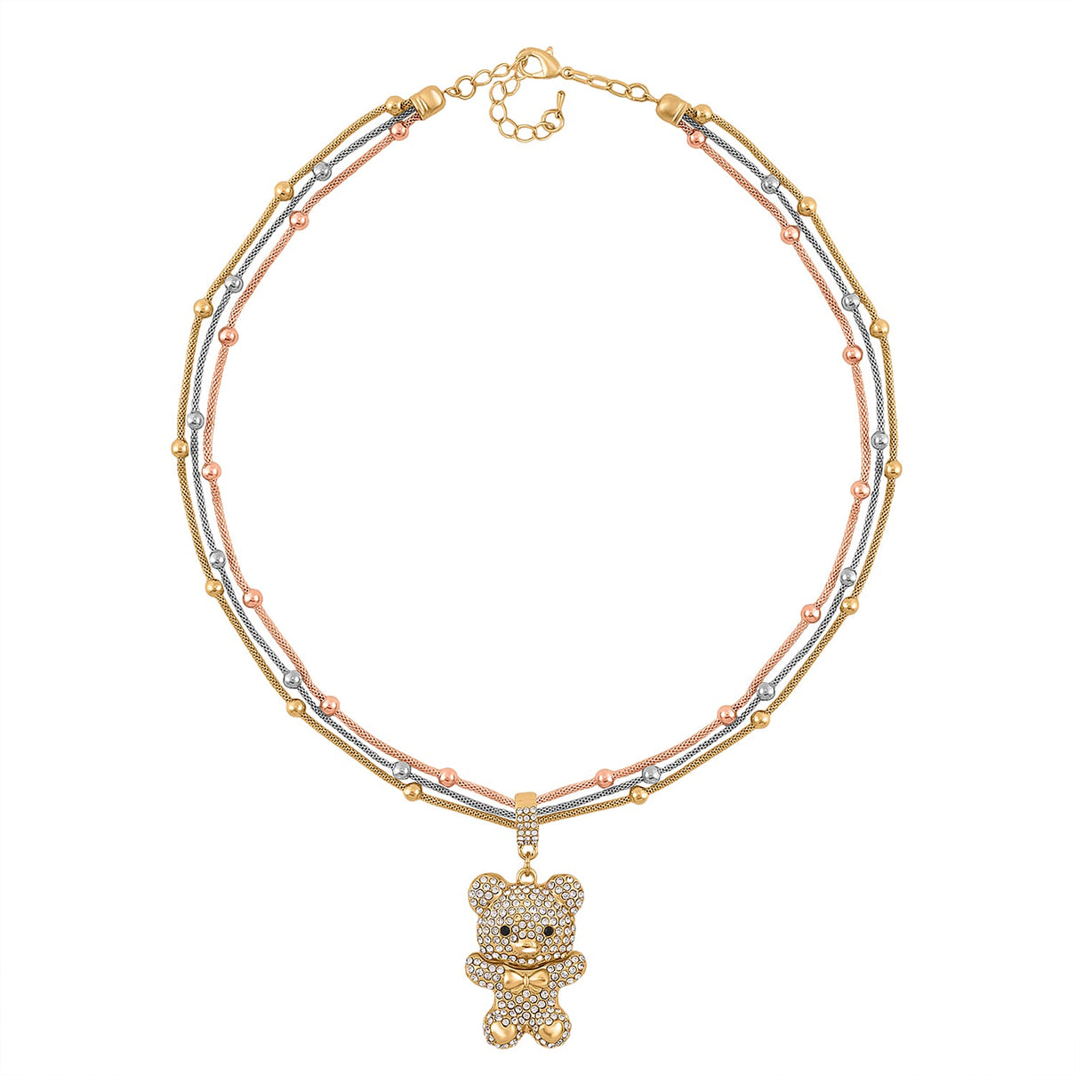 Austrian White Crystal &amp; Austrian Black Crystal Multi-Row Bear Necklace (Size - 22-2 Ext.) 8252535 0