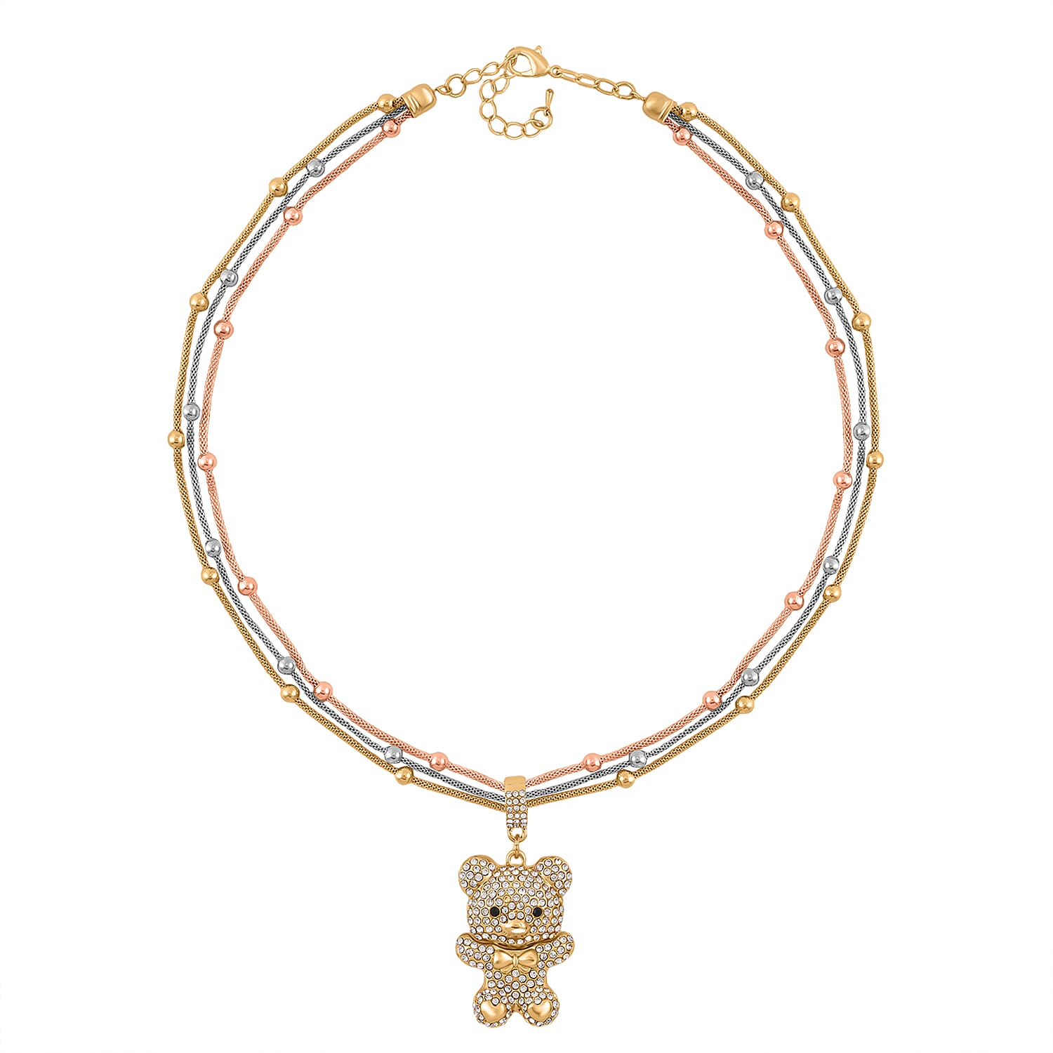 Austrian White Crystal &amp; Austrian Black Crystal Multi-Row Bear Necklace (Size - 22-2 Ext.) 8252535 0