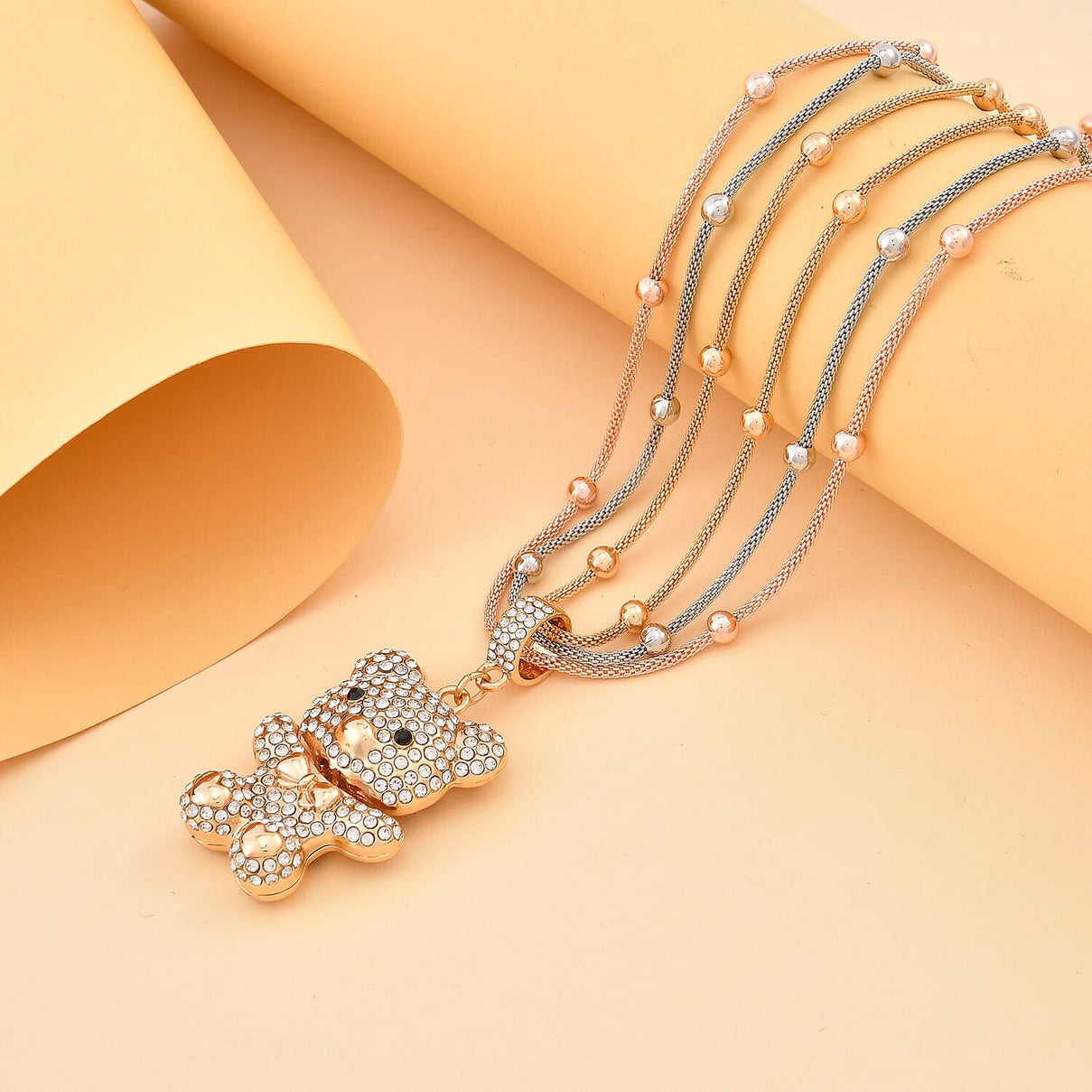 Austrian White Crystal &amp; Austrian Black Crystal Multi-Row Bear Necklace (Size - 22-2 Ext.) 8252535 2