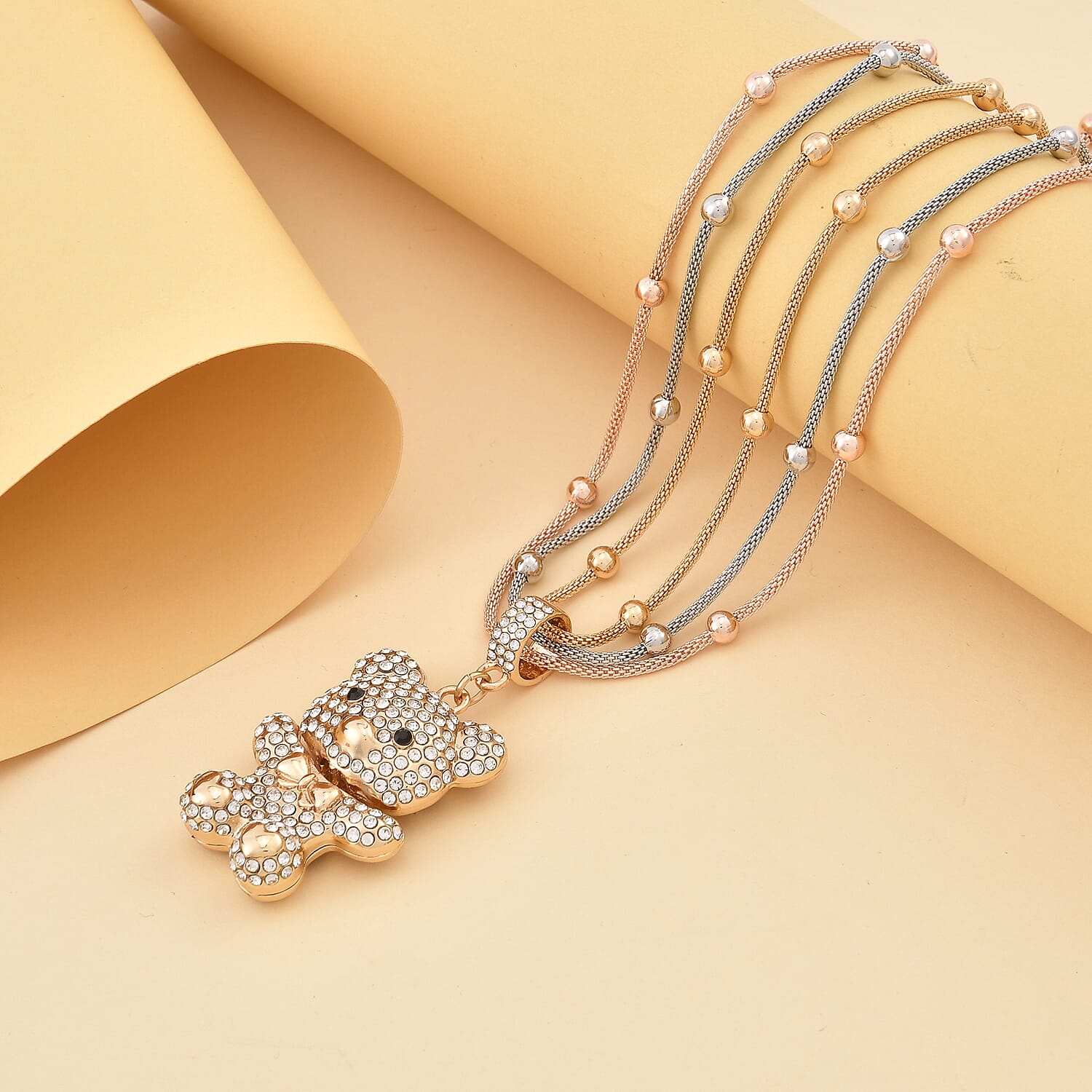 Austrian White Crystal &amp; Austrian Black Crystal Multi-Row Bear Necklace (Size - 22-2 Ext.) 8252535 2