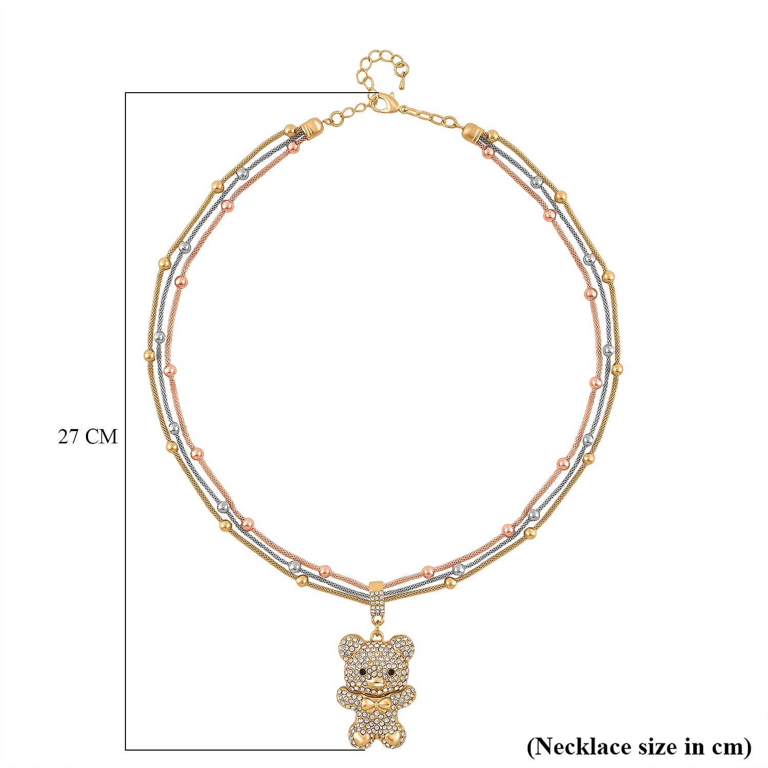 Austrian White Crystal &amp; Austrian Black Crystal Multi-Row Bear Necklace (Size - 22-2 Ext.) 8252535 5