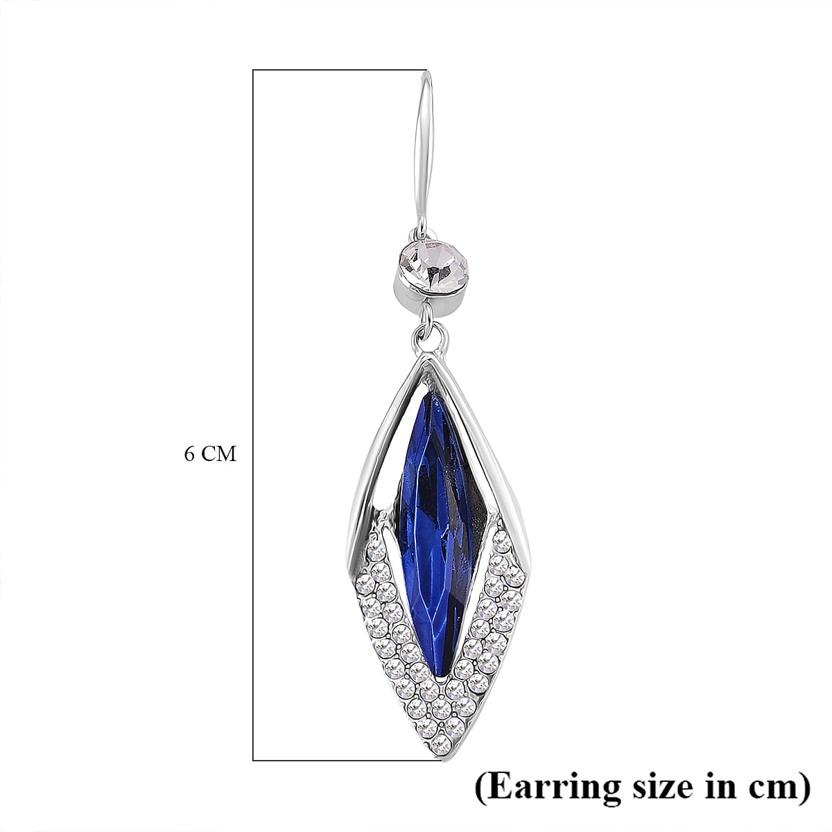 Austrian White Crystal &amp; Austrian Blue Crystal Dangling Earring with Hook in White Gold Plated 8254455 5